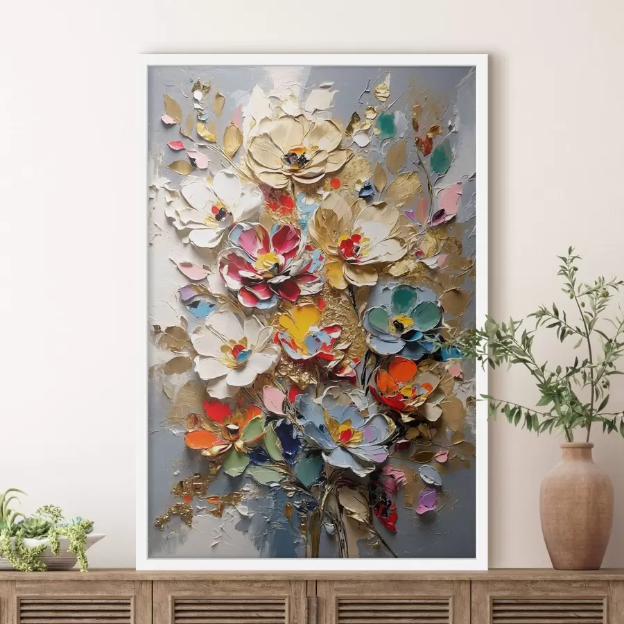 carta da parati Composizione floreale in stile impasto con petali dalla texture particolare nr. f48832