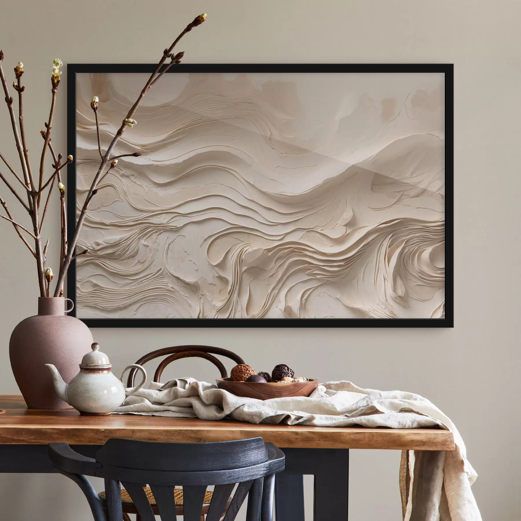 carta da parati Strati ondulati astratti in stile minimalista nei toni del beige nr. f48834