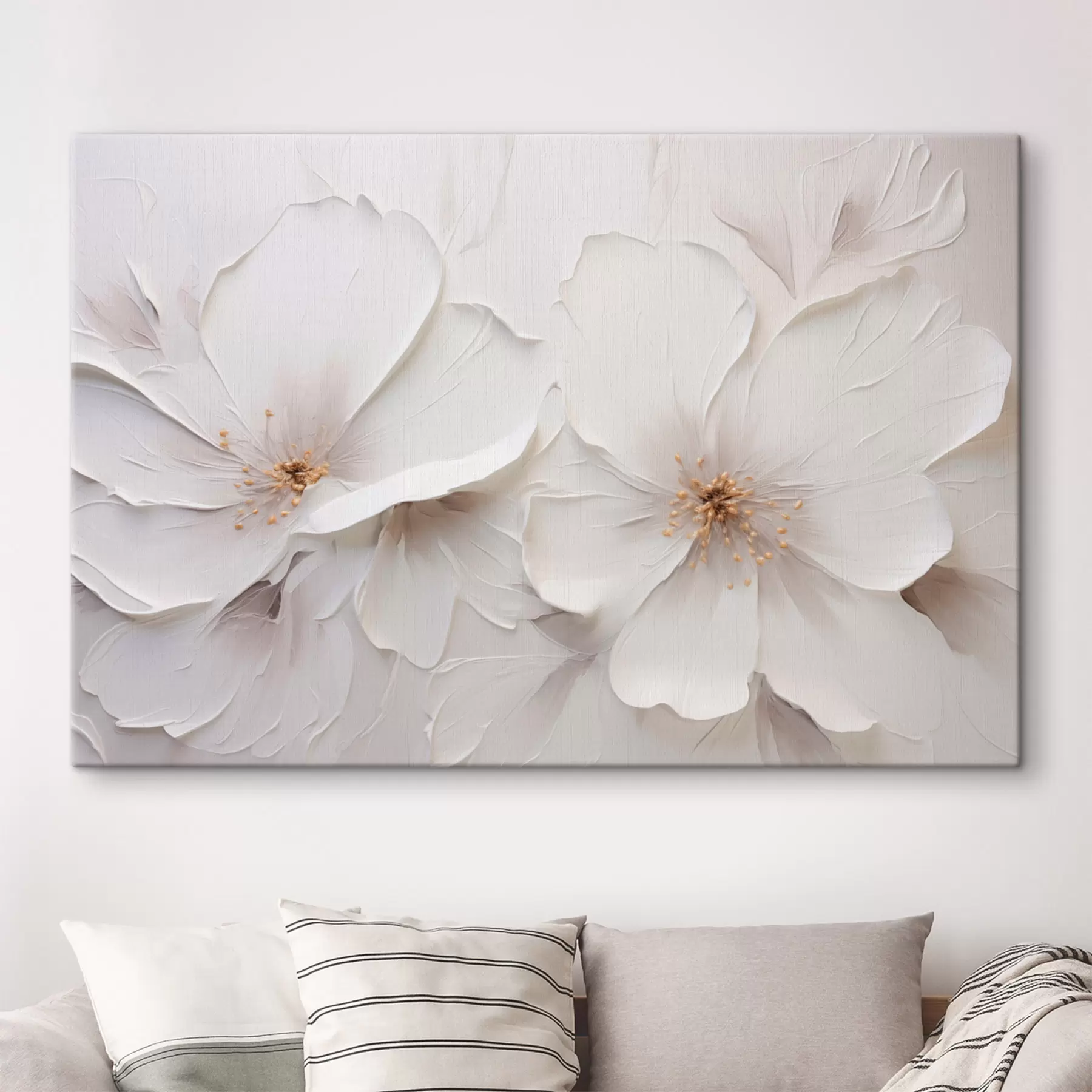 carta da parati Fiori bianchi in rilievo in stile minimalista con delicate ombre nr. s48796