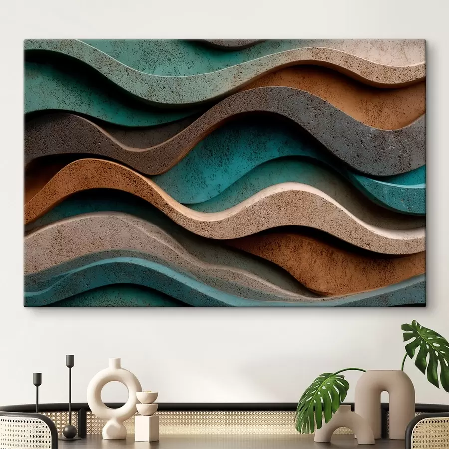 carta da parati Strati ondulati astratti nei toni del verde acqua e del terracotta nr. s48797
