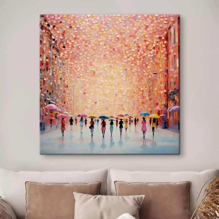 carta da parati Scena urbana impressionista con ombrelli e riflessi nr. s48803