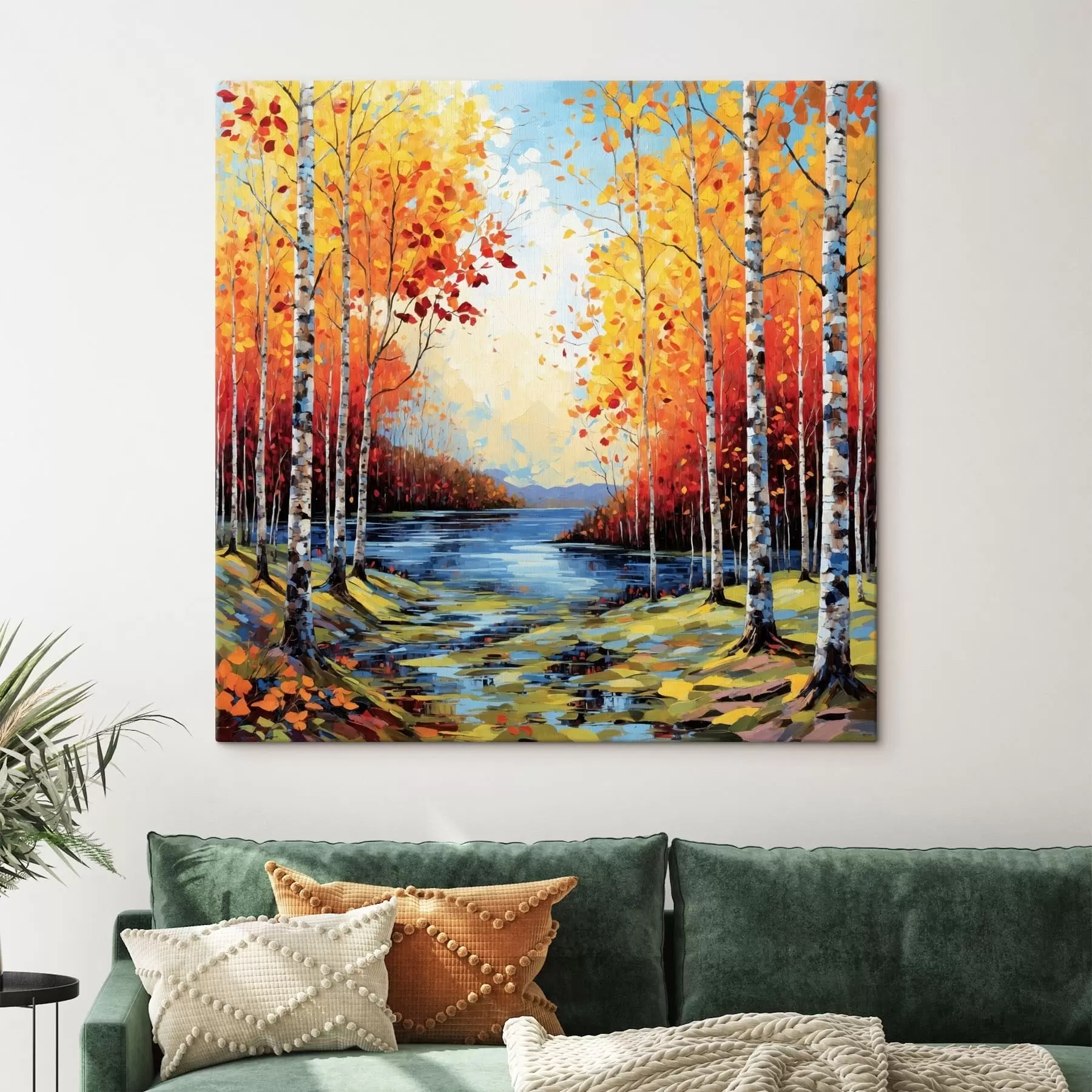 carta da parati Impressionismo: bosco di betulle autunnale con fiume nr. s48809