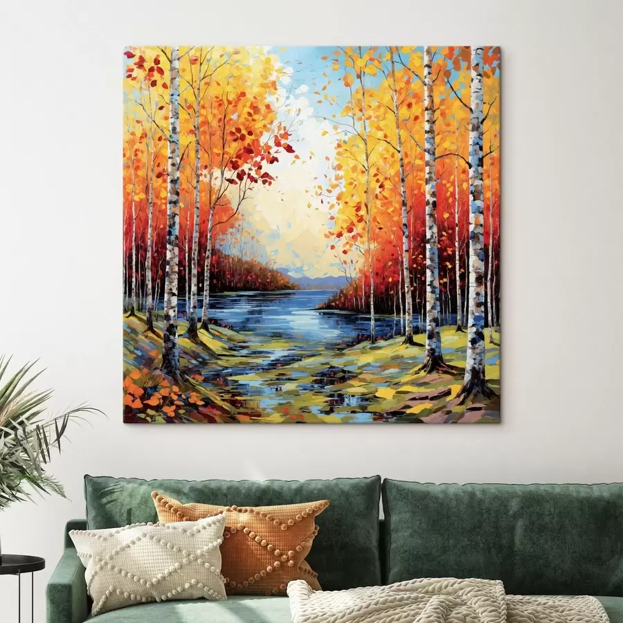 carta da parati Impressionismo: bosco di betulle autunnale con fiume nr. s48809