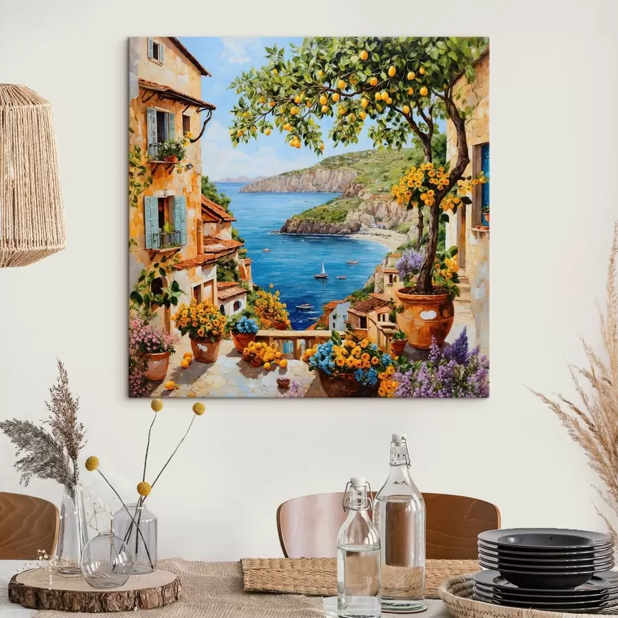 carta da parati Villaggio costiero in stile impressionista con un albero di limoni nr. s48818