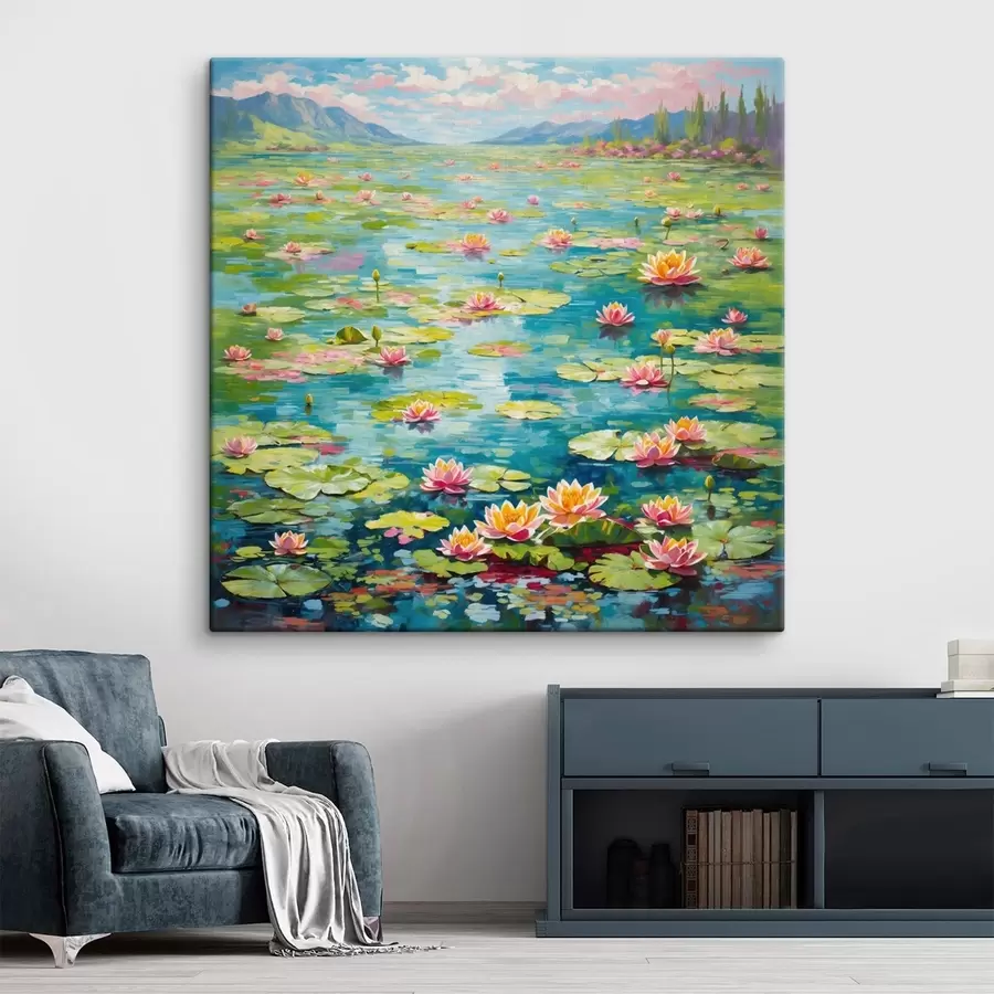 carta da parati Impressionismo: lo stagno delle ninfee con le montagne in lontananza nr. s48820
