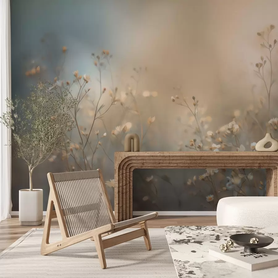 Carta da parati Floreale erbe di campo dai fiori piccoli su uno sfondo sfocato n. w05386