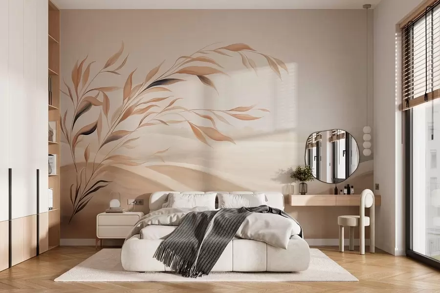 carta da parati Un paesaggio dai colori tenui con un ramo che si staglia sulle colline in tonalità beige chiaro nr. w05297