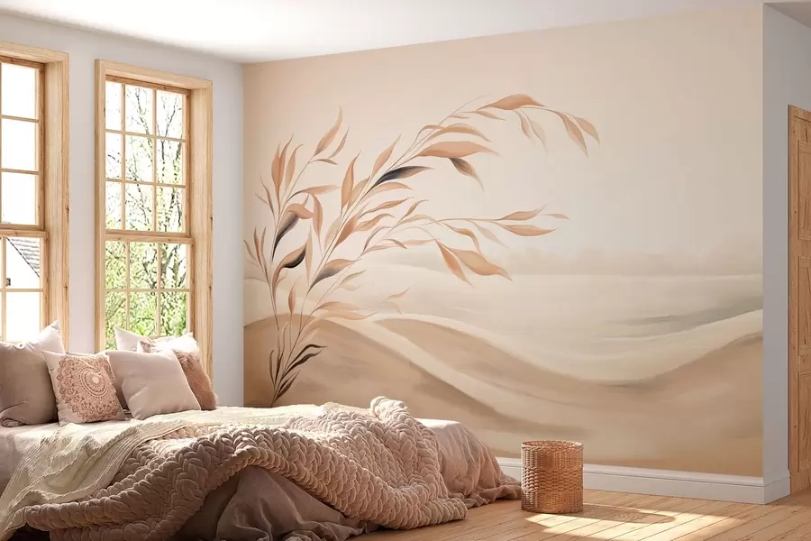 carta da parati Un paesaggio dai colori tenui con un ramo che si staglia sulle colline in tonalità beige chiaro nr. w05297
