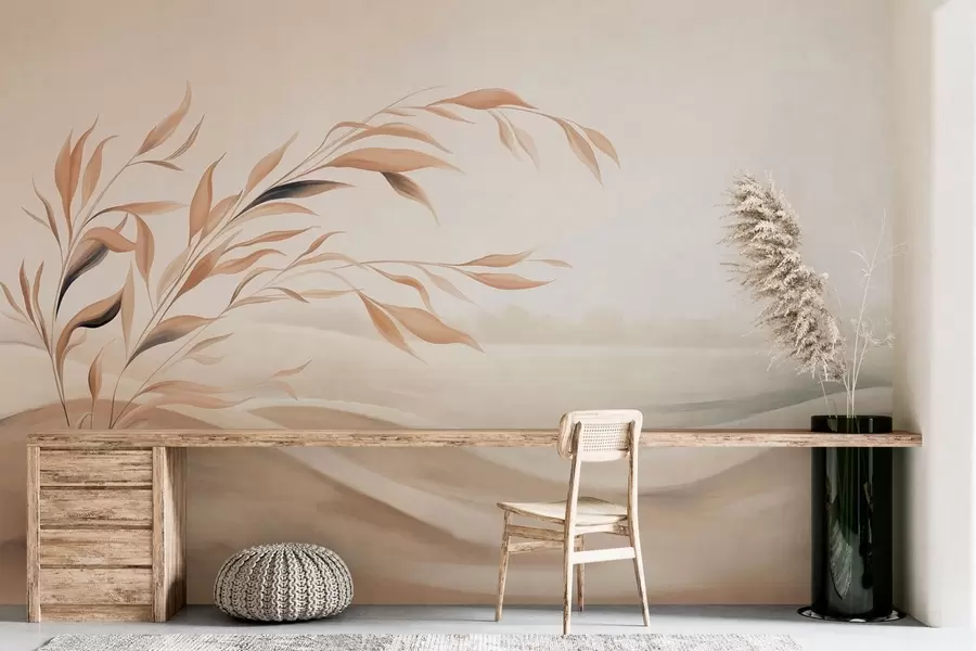 carta da parati Un paesaggio dai colori tenui con un ramo che si staglia sulle colline in tonalità beige chiaro nr. w05297