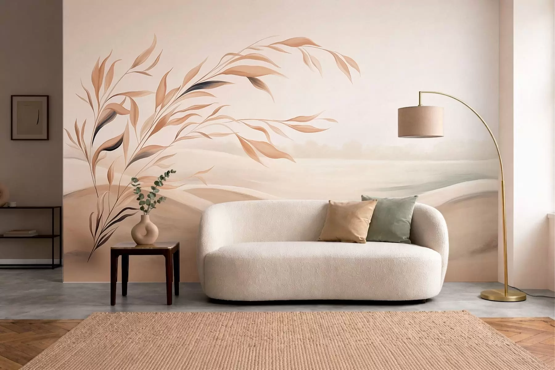 carta da parati Un paesaggio dai colori tenui con un ramo che si staglia sulle colline in tonalità beige chiaro nr. w05297