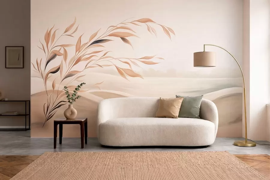 carta da parati Un paesaggio dai colori tenui con un ramo che si staglia sulle colline in tonalità beige chiaro nr. w05297