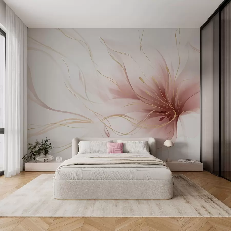 carta da parati Un fiore rosa astratto dalle linee sinuose in stile Fluid Art nr. w05428v1