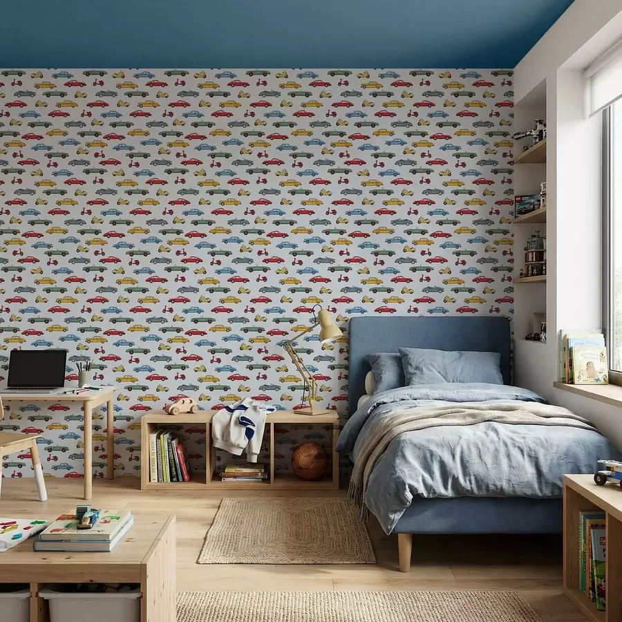 carta da parati Auto e scooter d'epoca su sfondo blu nr. a01172v2