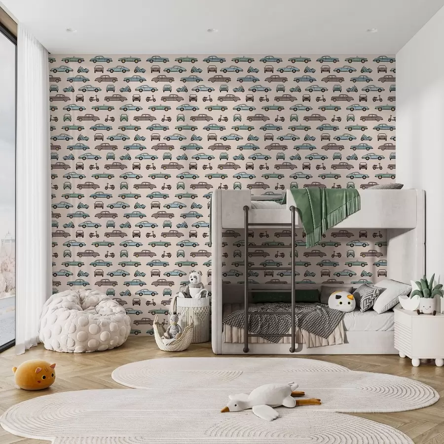 carta da parati Auto e scooter d'epoca su sfondo beige nr. a01178v1