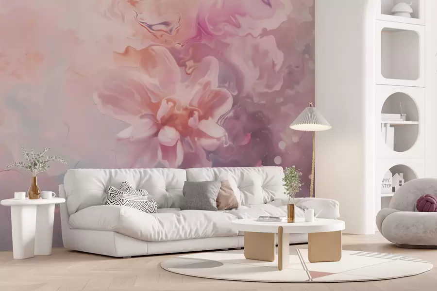 carta da parati Una composizione astratta con un fiore e delicate sfumature rosa in stile acquerello nr. w09859