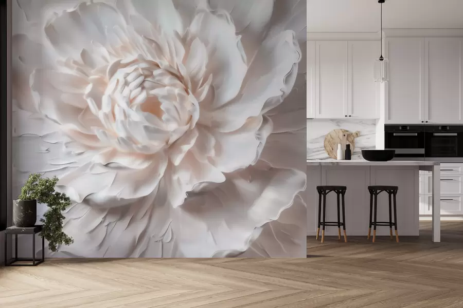Carta da parati 3D Fiori Un delicato fiore in bassorilievo dai petali levigati e dai toni chiari n. w09861
