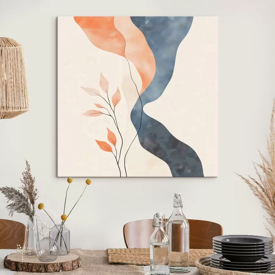 carta da parati Composizione floreale dalle linee sinuose in una palette di colori blu e arancione nr. s48837