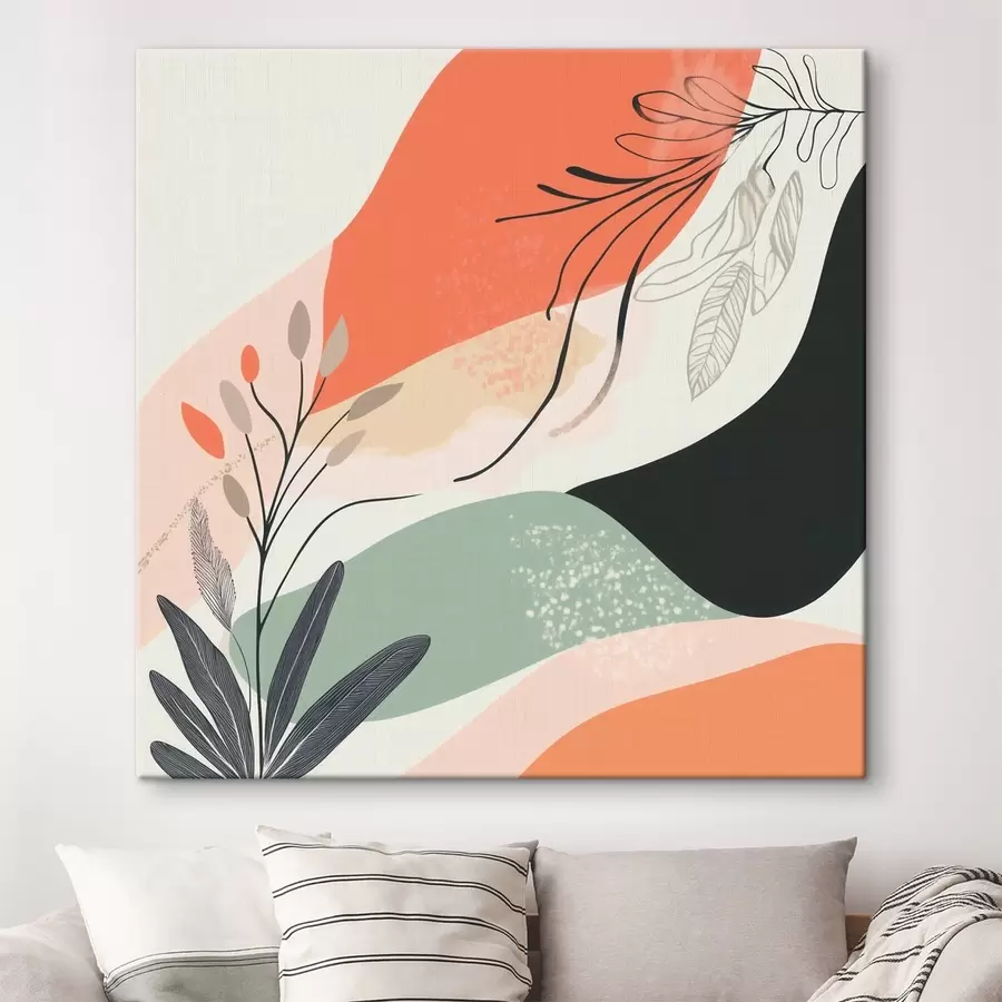 carta da parati Motivi vegetali stilizzati su uno sfondo di macchie acquerellate nr. s48839