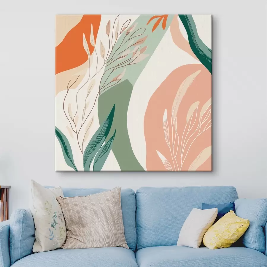 carta da parati Arte botanica dalle forme morbide in una palette di colori verde corallo nr. s48840