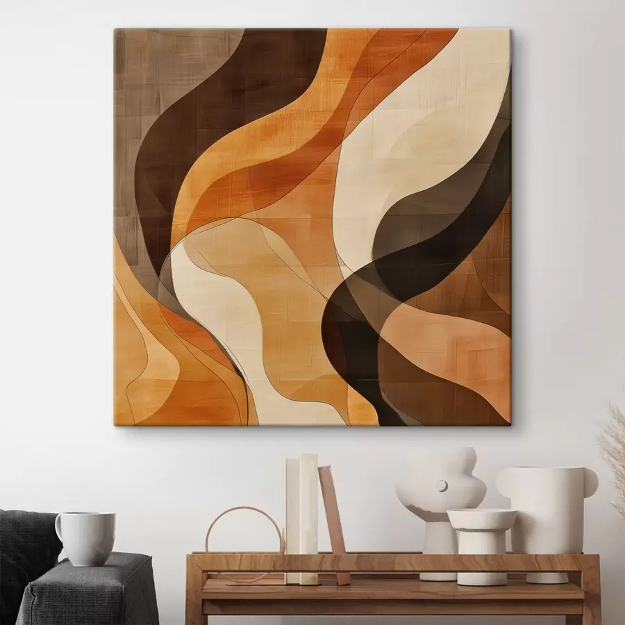 carta da parati Composizione astratta con linee ondulate dinamiche in una palette di colori terra cotta nr. s48851