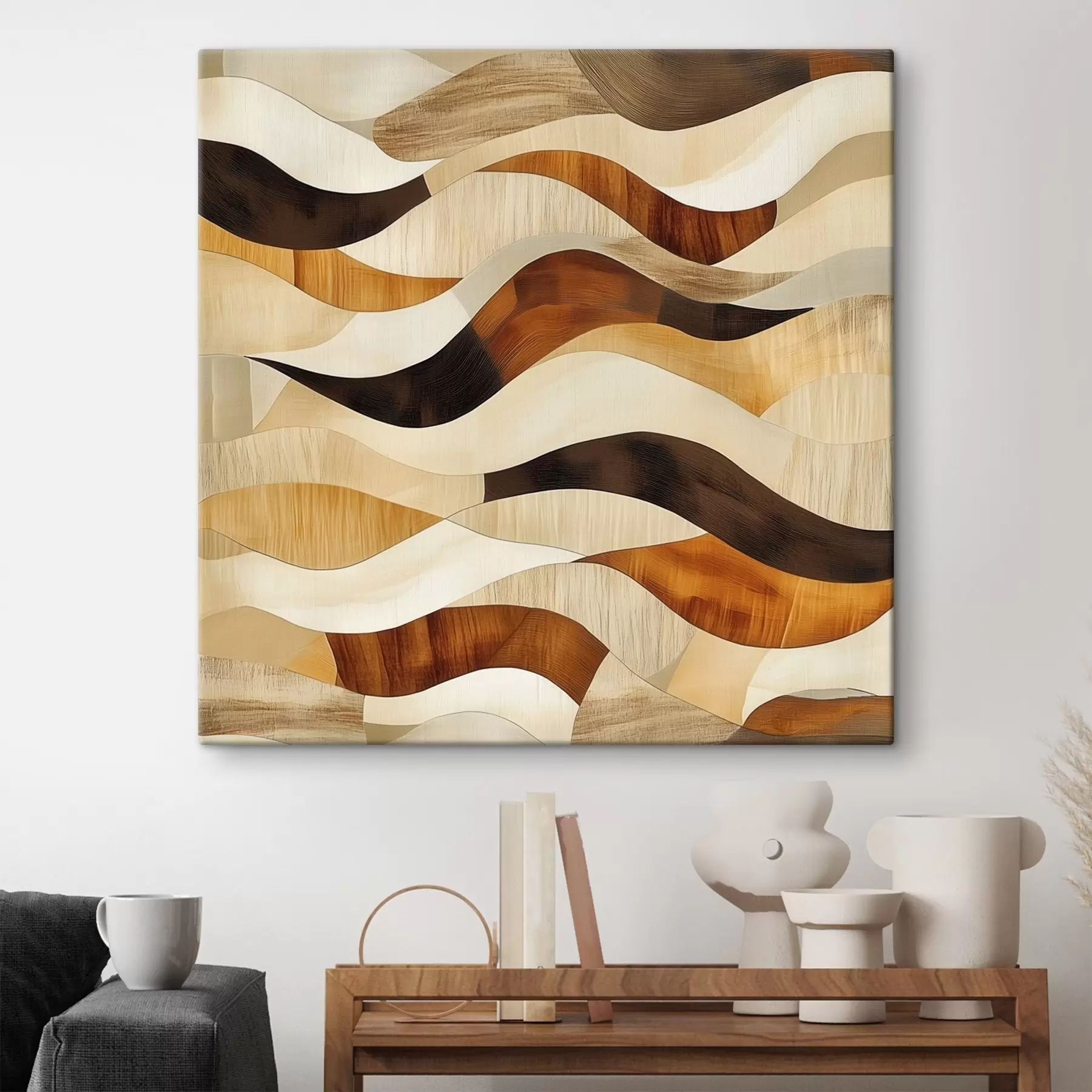 carta da parati Estetica caratterizzata da linee organiche e tonalità naturali del legno in uno stile artistico da poster nr. s48852