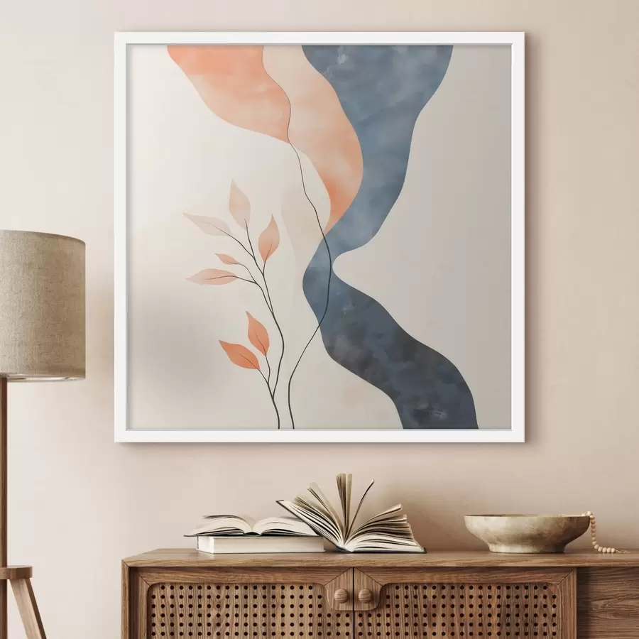 carta da parati Composizione floreale dalle linee sinuose in una palette di colori blu e arancione nr. f48837