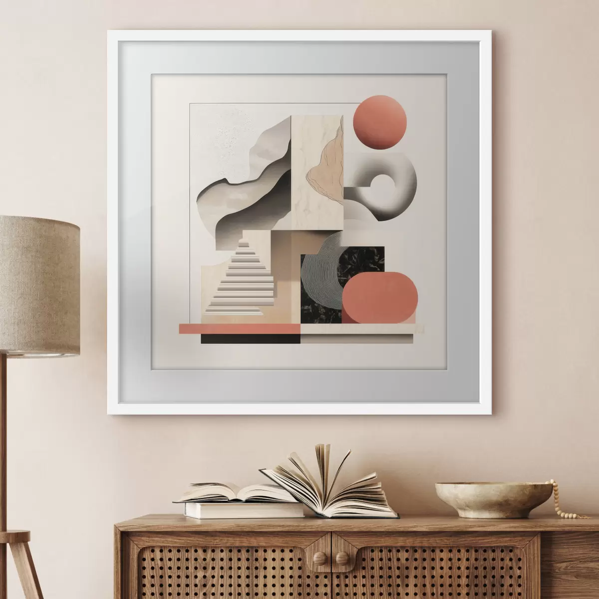 Poster Forme astratte in una palette di colori beige-grigio, in uno stile pittorico contemporaneo f48842