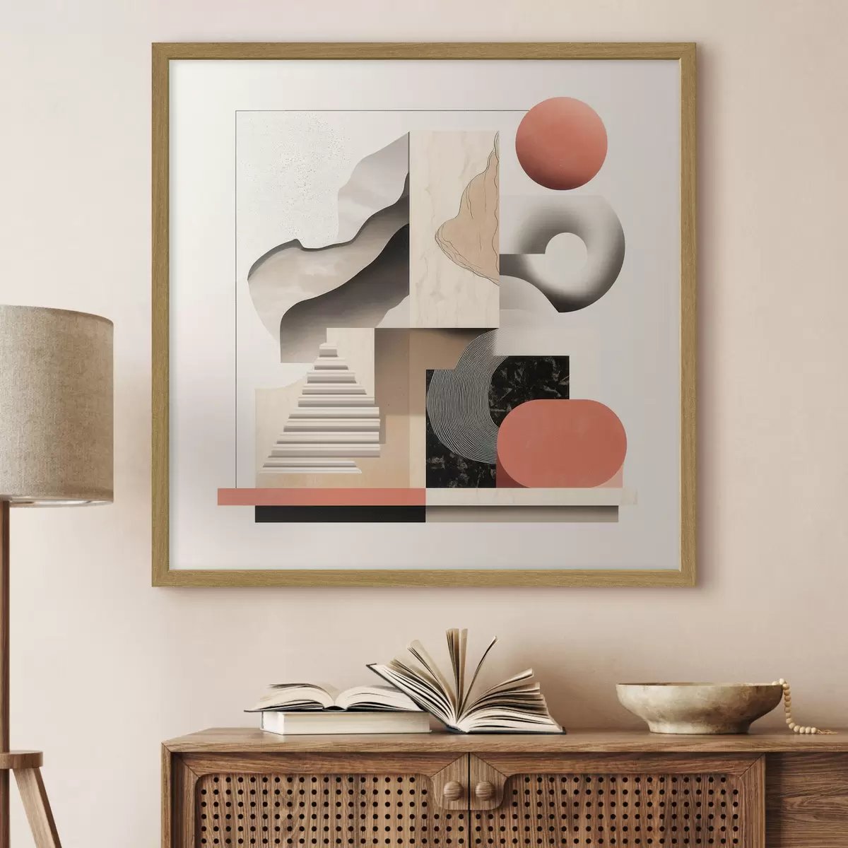 Poster Forme astratte in una palette di colori beige-grigio, in uno stile pittorico contemporaneo f48842