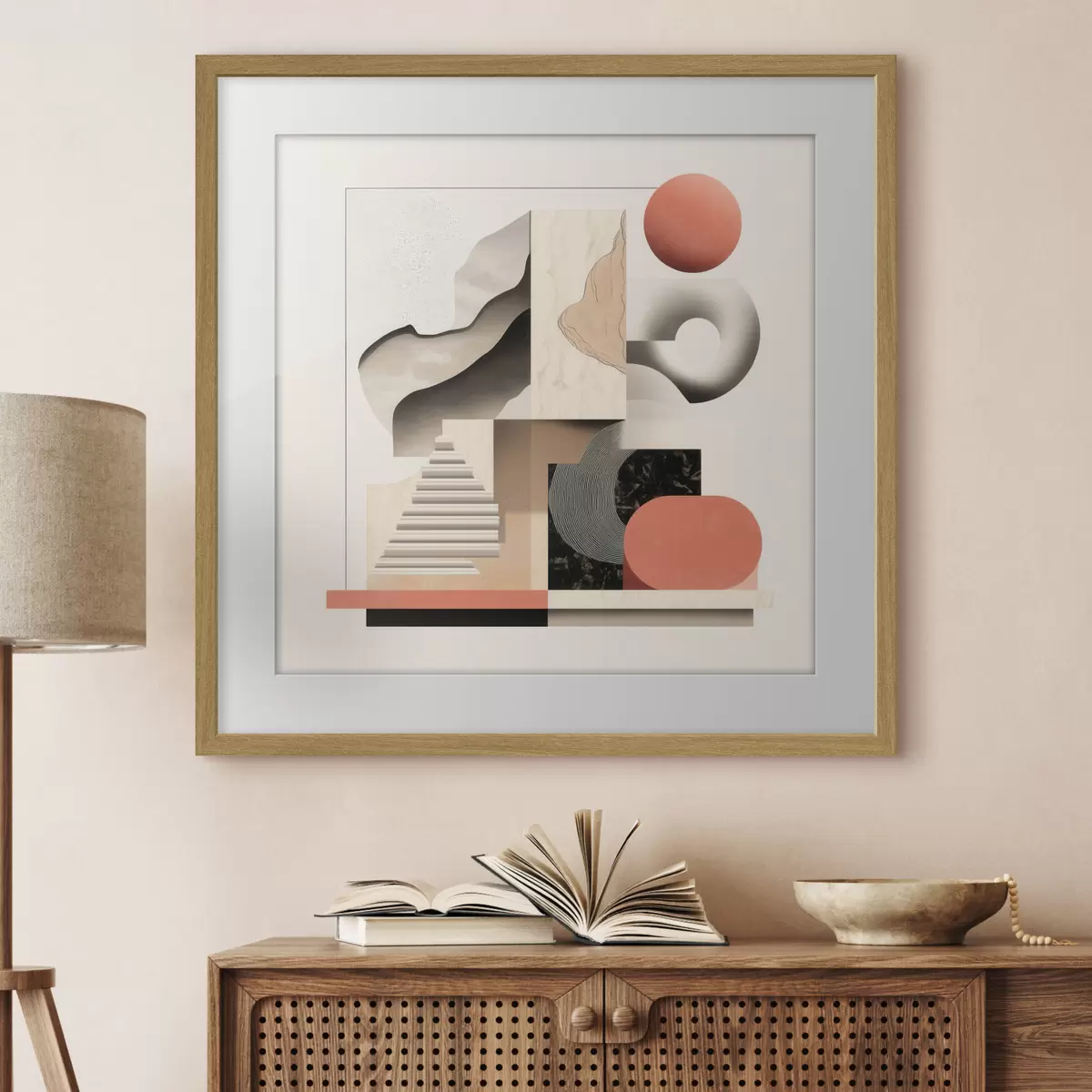 Poster Forme astratte in una palette di colori beige-grigio, in uno stile pittorico contemporaneo f48842