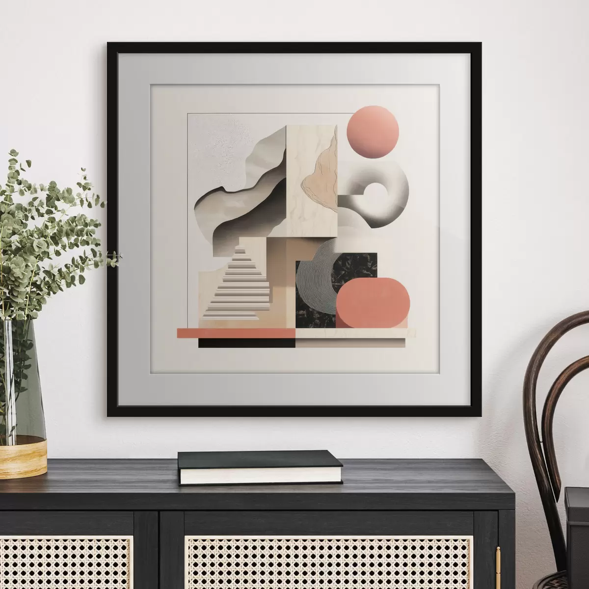 Poster Forme astratte in una palette di colori beige-grigio, in uno stile pittorico contemporaneo f48842