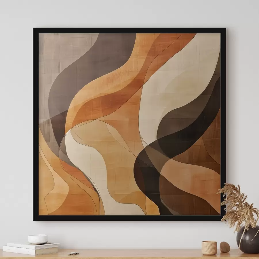 carta da parati Composizione astratta con linee ondulate dinamiche in una palette di colori terra cotta nr. f48851