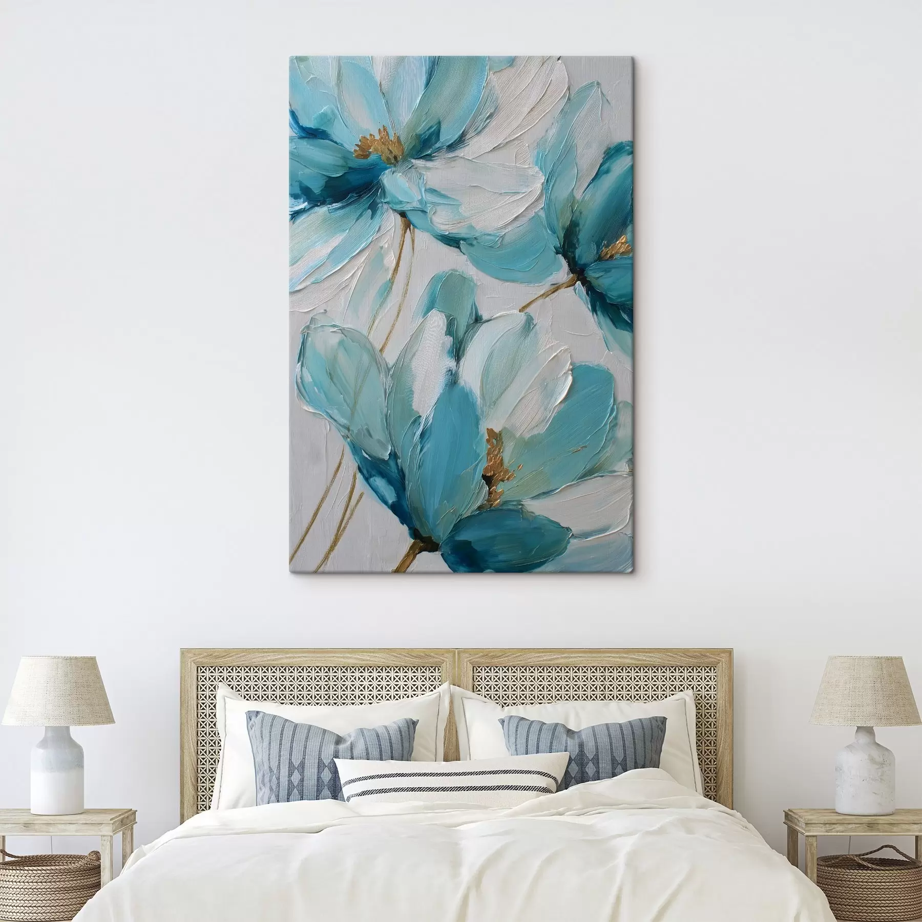 carta da parati fiori blu in stile impasto nr. s48991