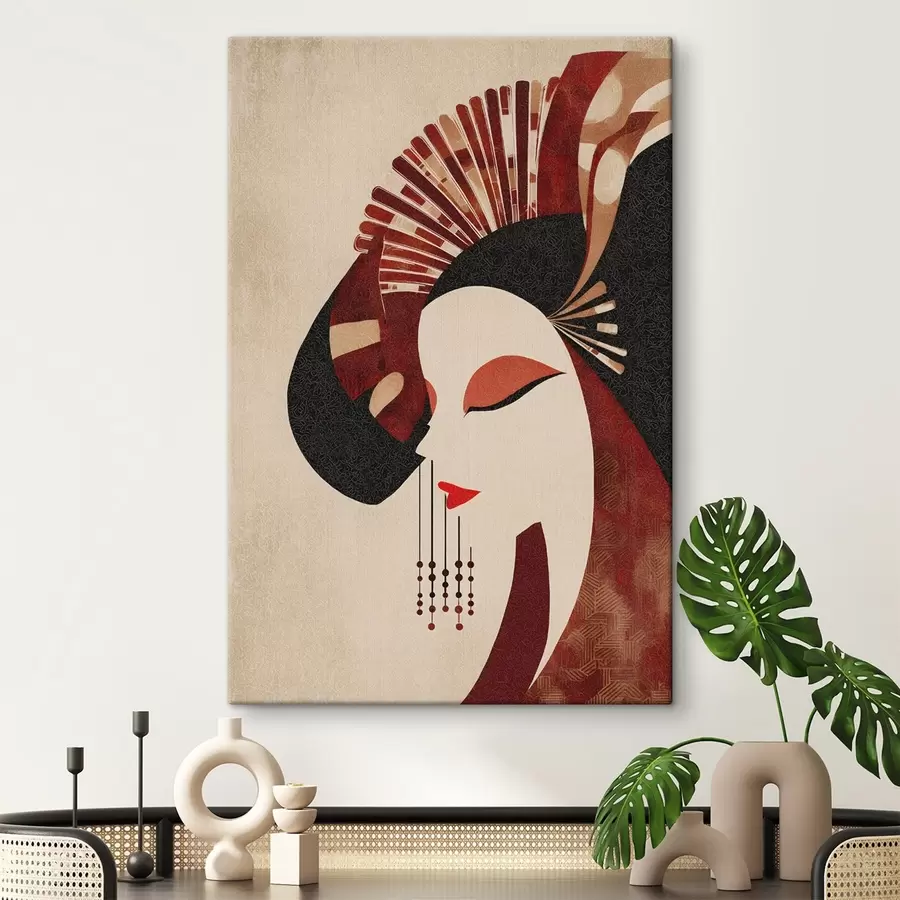 carta da parati Ritratto stilizzato di una donna, ispirato all'estetica giapponese e all'Art Déco nr. s48994