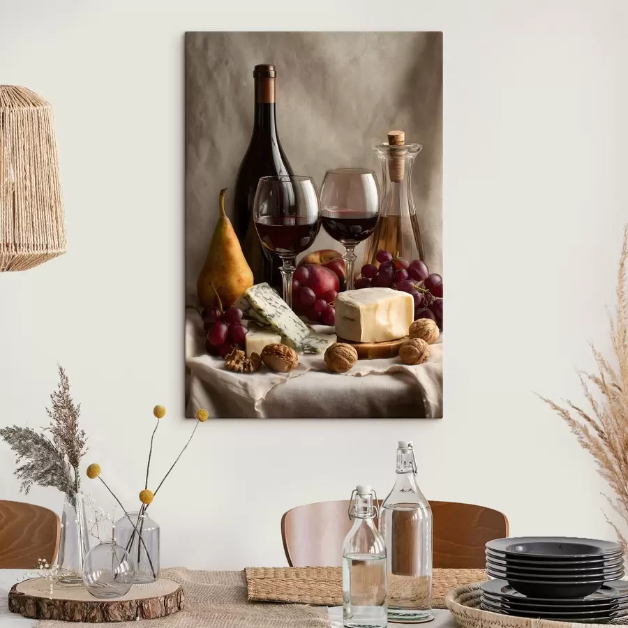 carta da parati natura morta con vino e formaggio nr. s49002