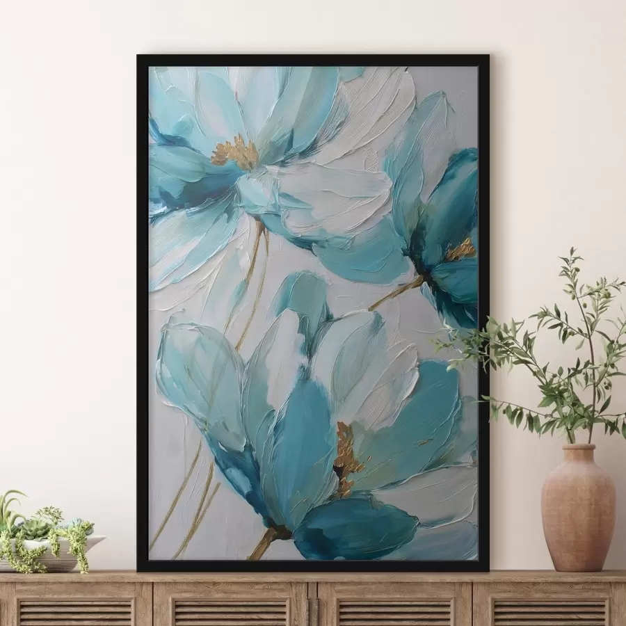 carta da parati fiori blu in stile impasto nr. f48991