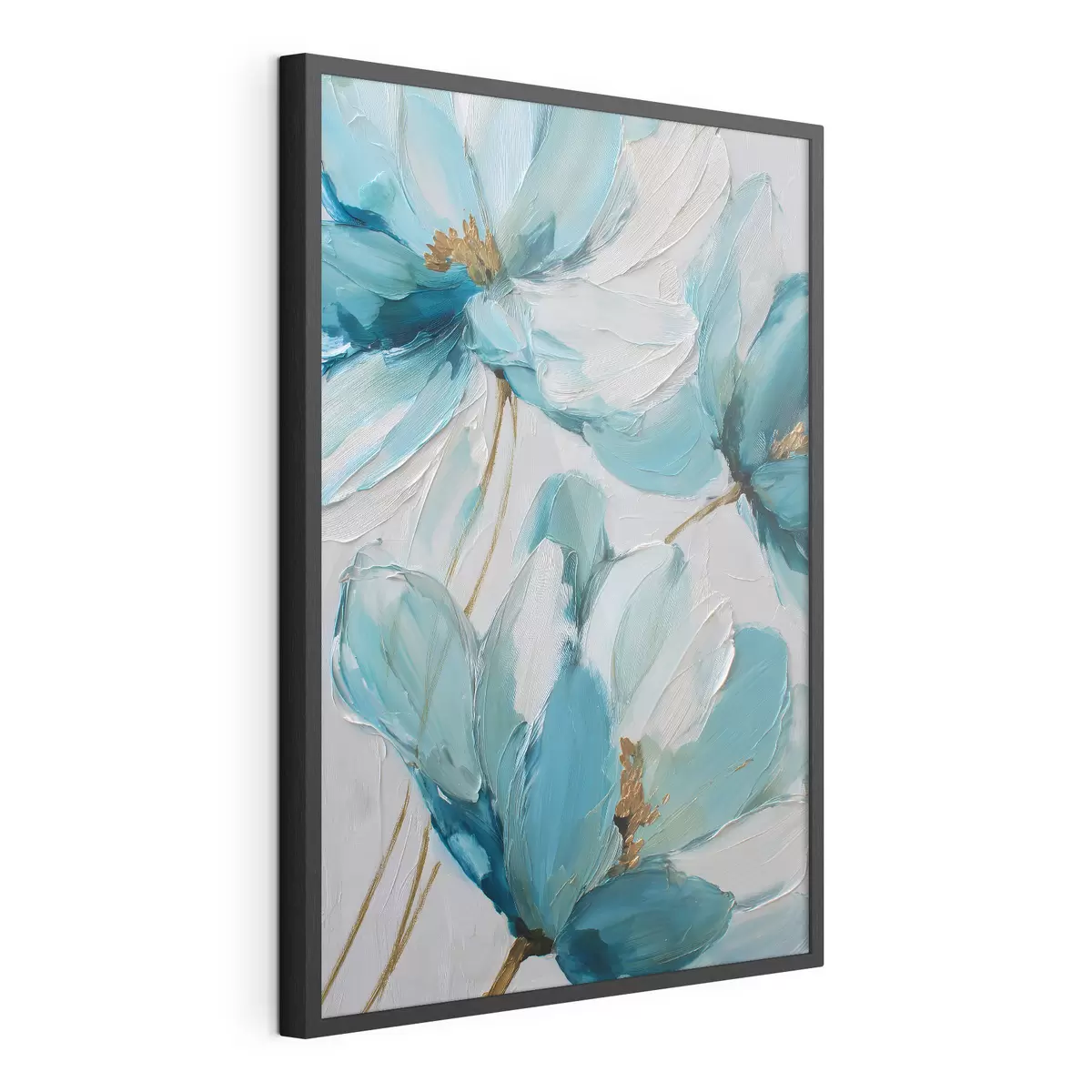 Poster fiori blu in stile impasto f48991