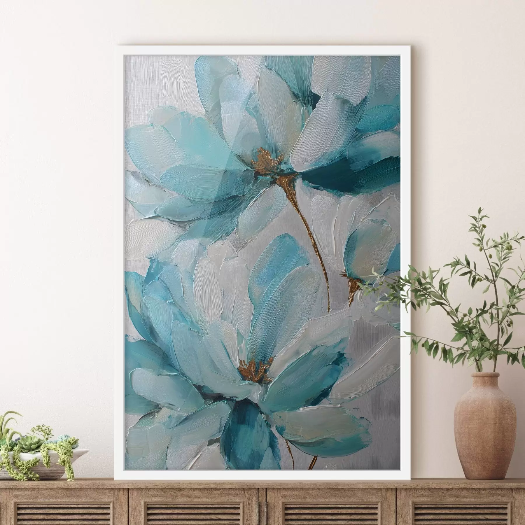 carta da parati fiori blu in stile impasto nr. f48992