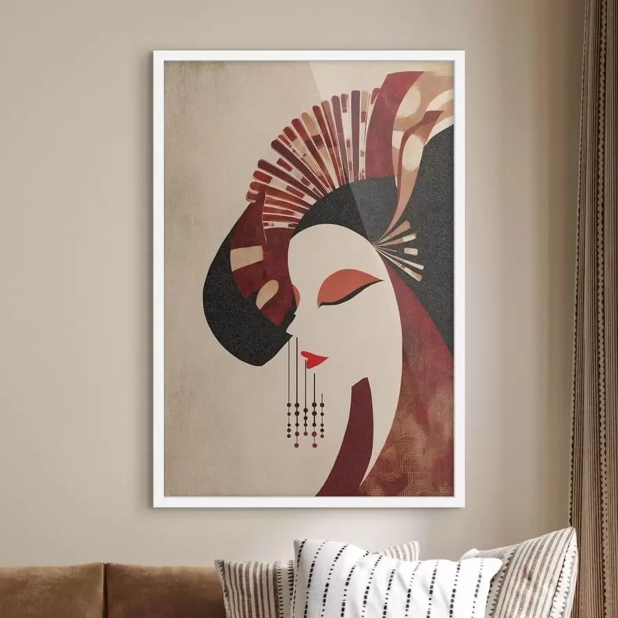 carta da parati Ritratto stilizzato di una donna, ispirato all'estetica giapponese e all'Art Déco nr. f48994