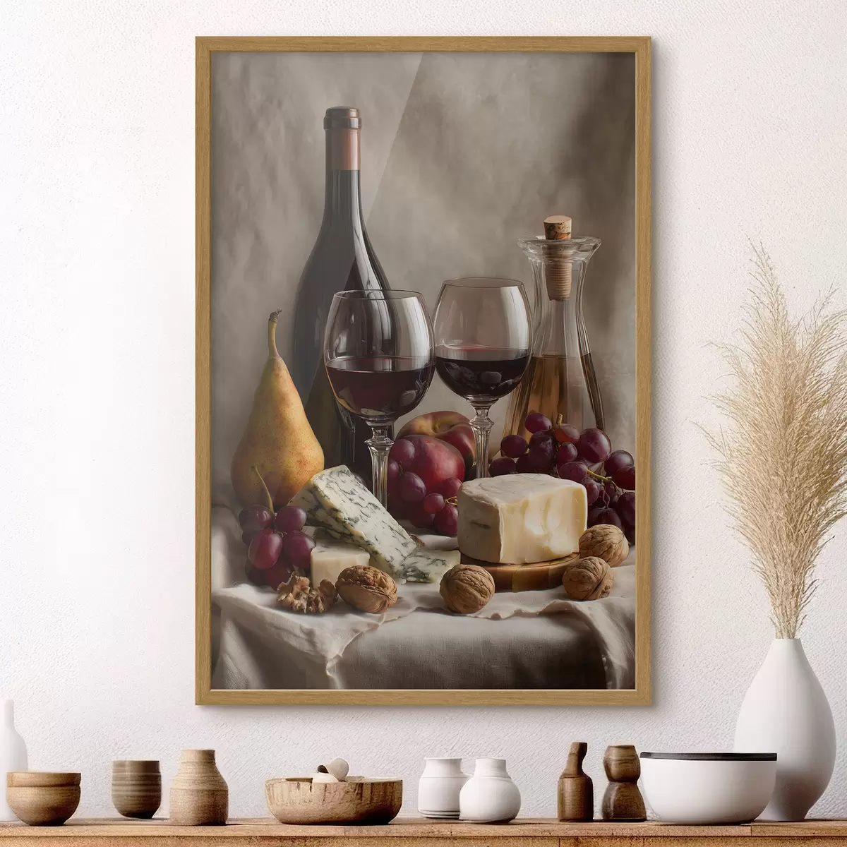 Poster natura morta con vino e formaggio f49002