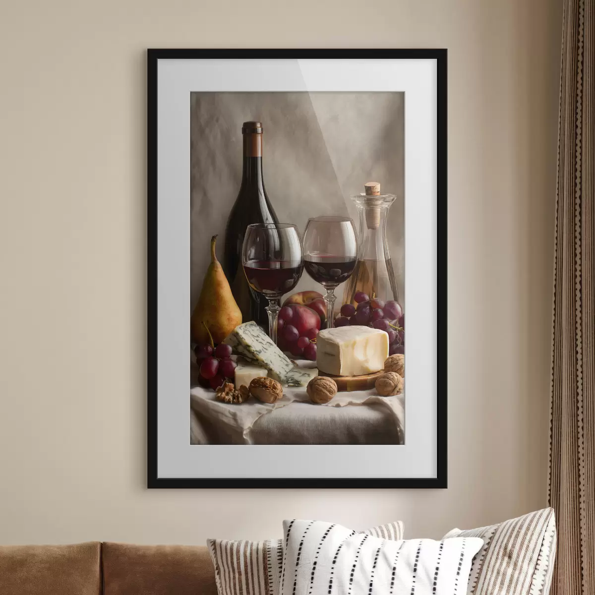 Poster natura morta con vino e formaggio f49002