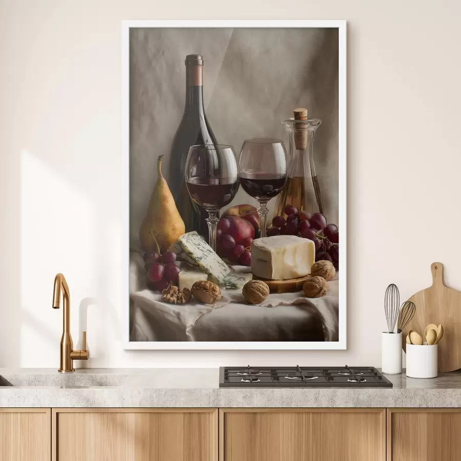 carta da parati natura morta con vino e formaggio nr. f49002