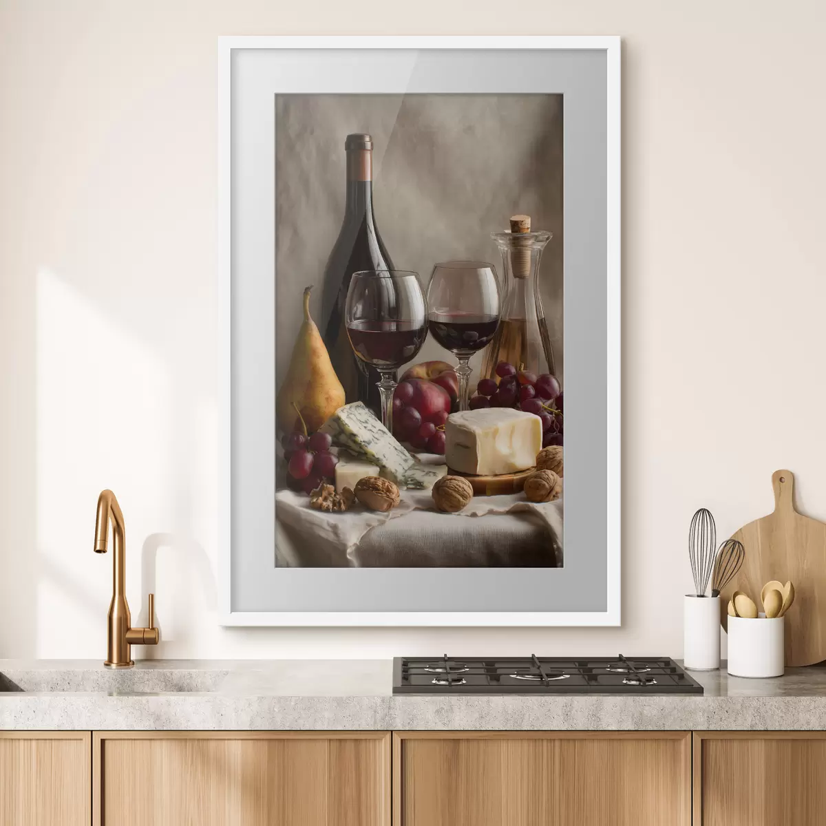 Poster natura morta con vino e formaggio f49002