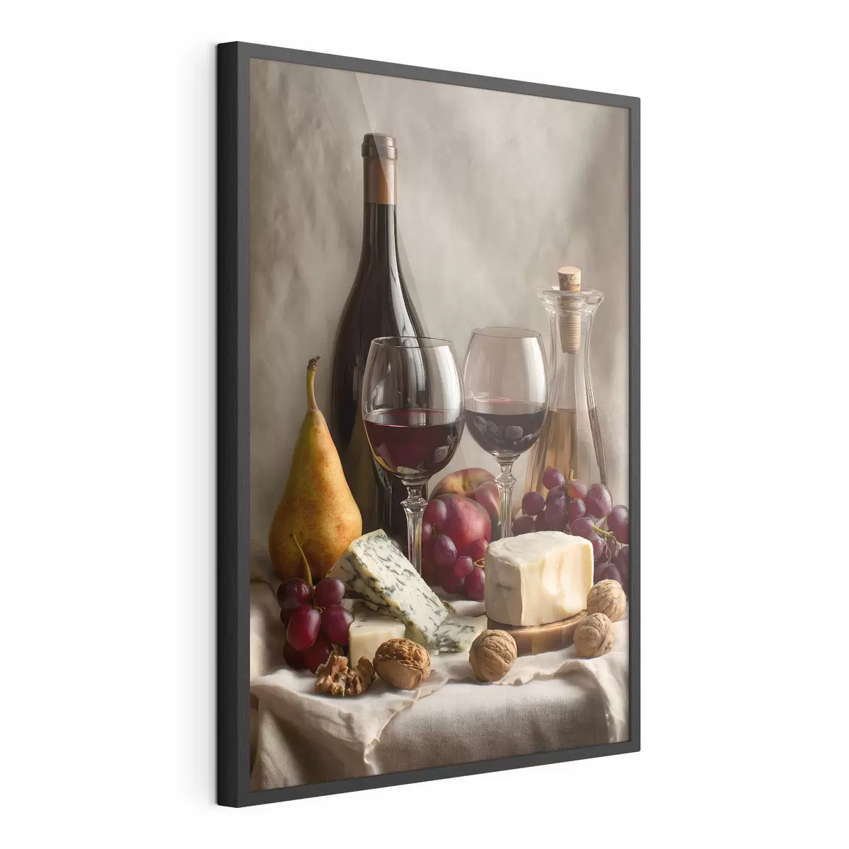 Poster natura morta con vino e formaggio f49002