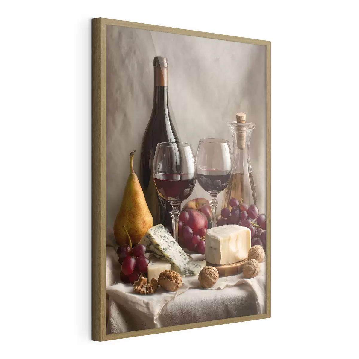 Poster natura morta con vino e formaggio f49002