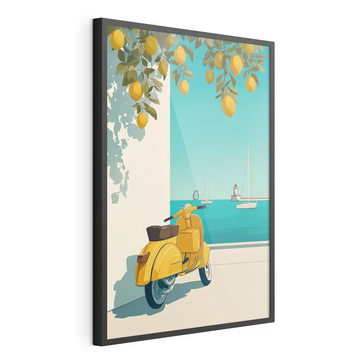Poster un ciclomotore in riva al mare sotto gli alberi di limone f49008