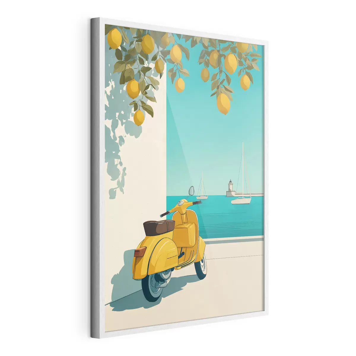 Poster un ciclomotore in riva al mare sotto gli alberi di limone f49008