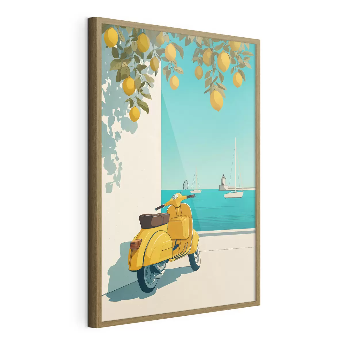 Poster un ciclomotore in riva al mare sotto gli alberi di limone f49008