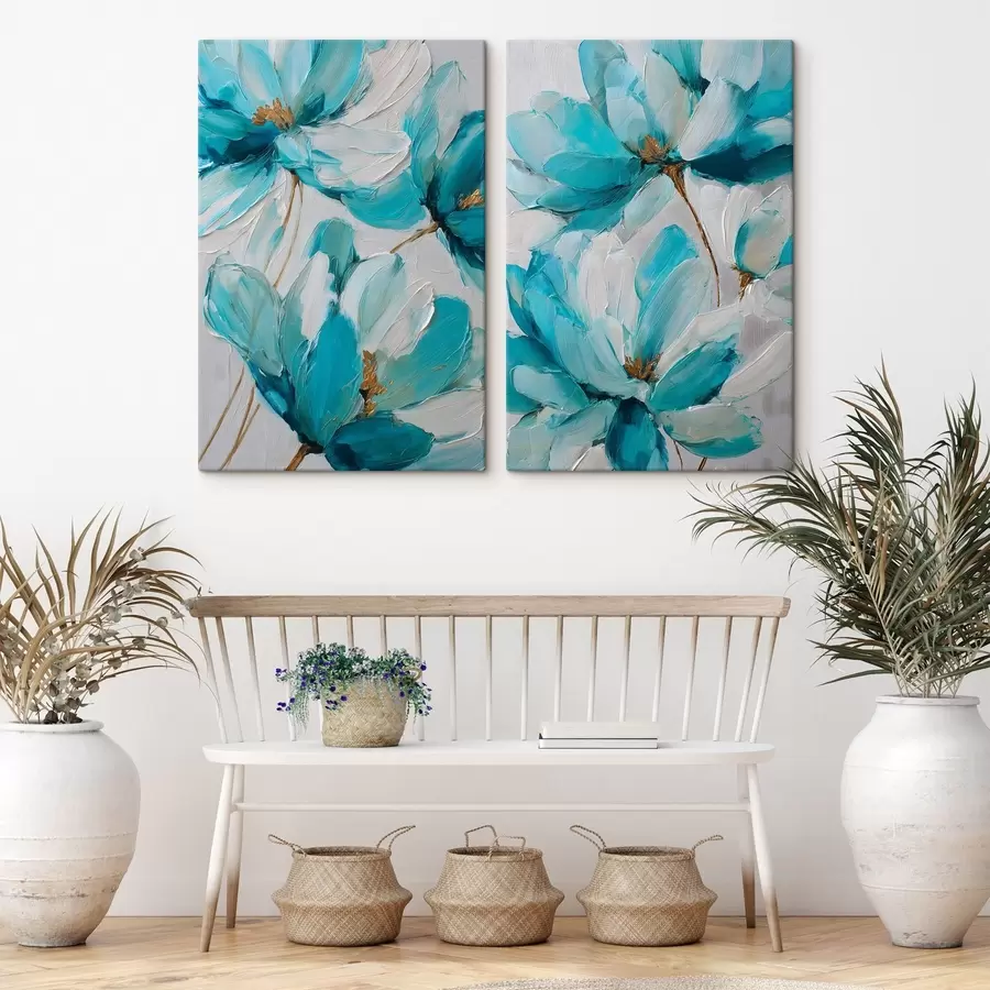 carta da parati fiori blu in stile impasto nr. m30430