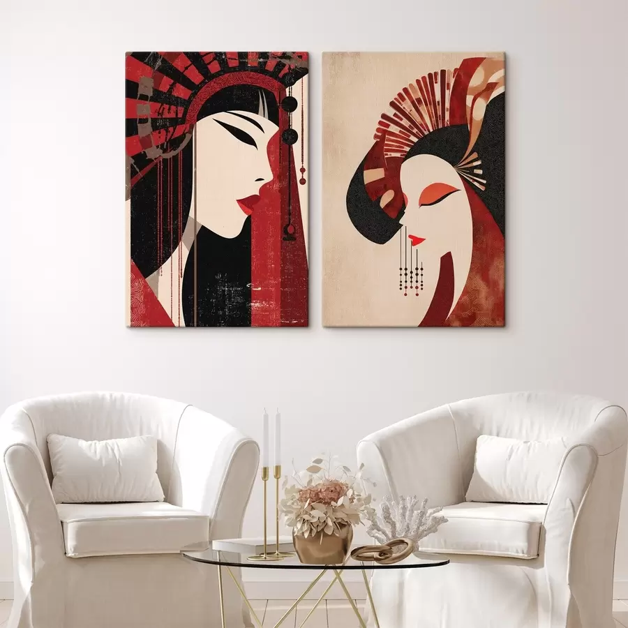 carta da parati Ritratto stilizzato di una donna, ispirato all'estetica giapponese e all'Art Déco nr. m30431