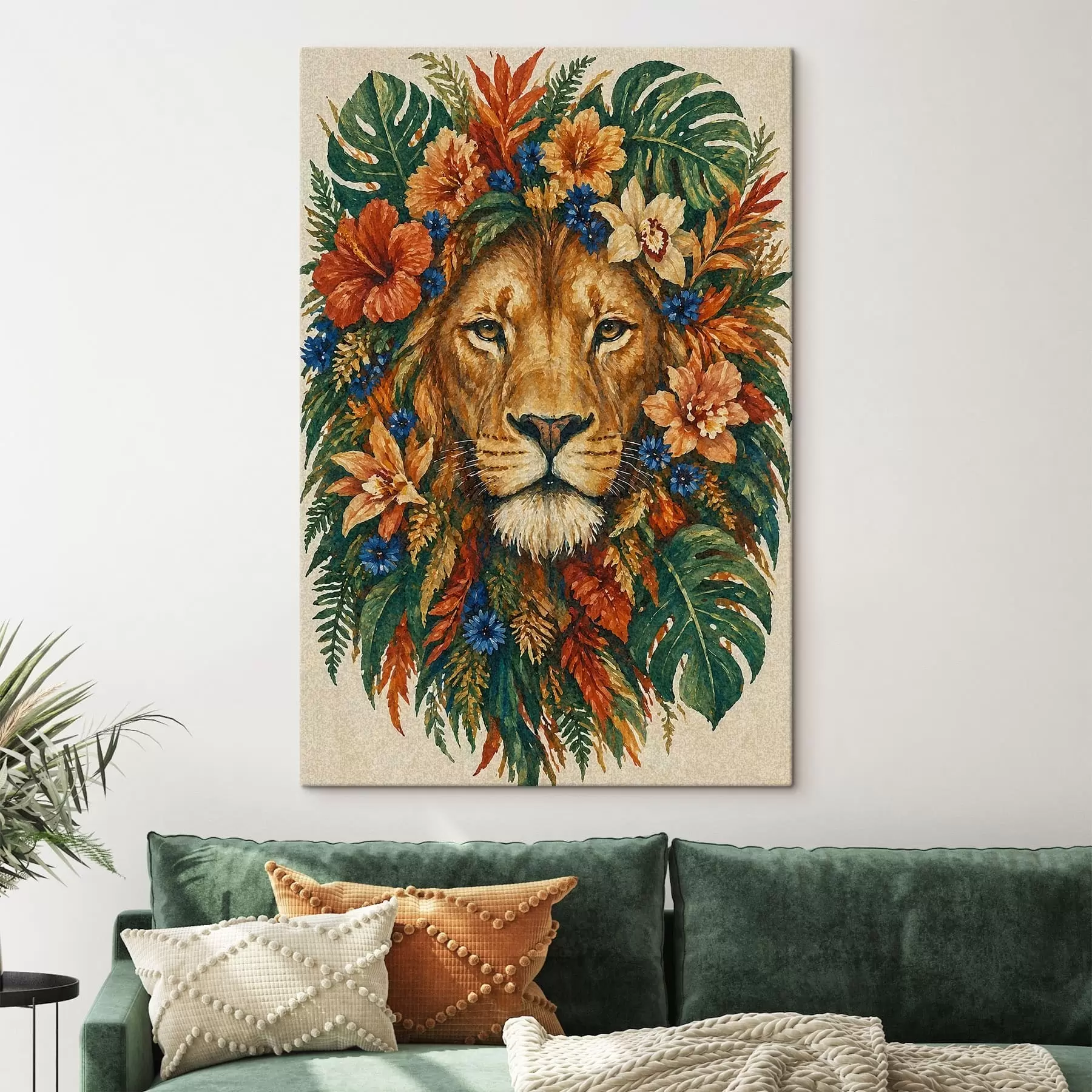 carta da parati Leone con fiori nr. s49037